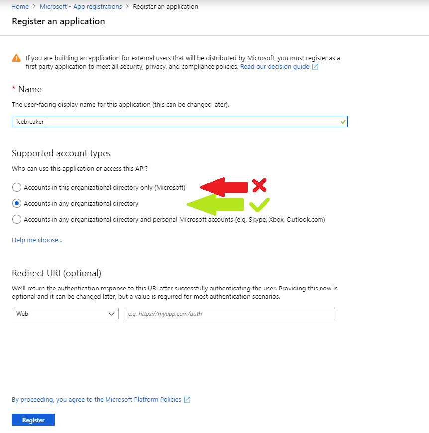 Correct multi-tenant Microsoft Azure AD application creation