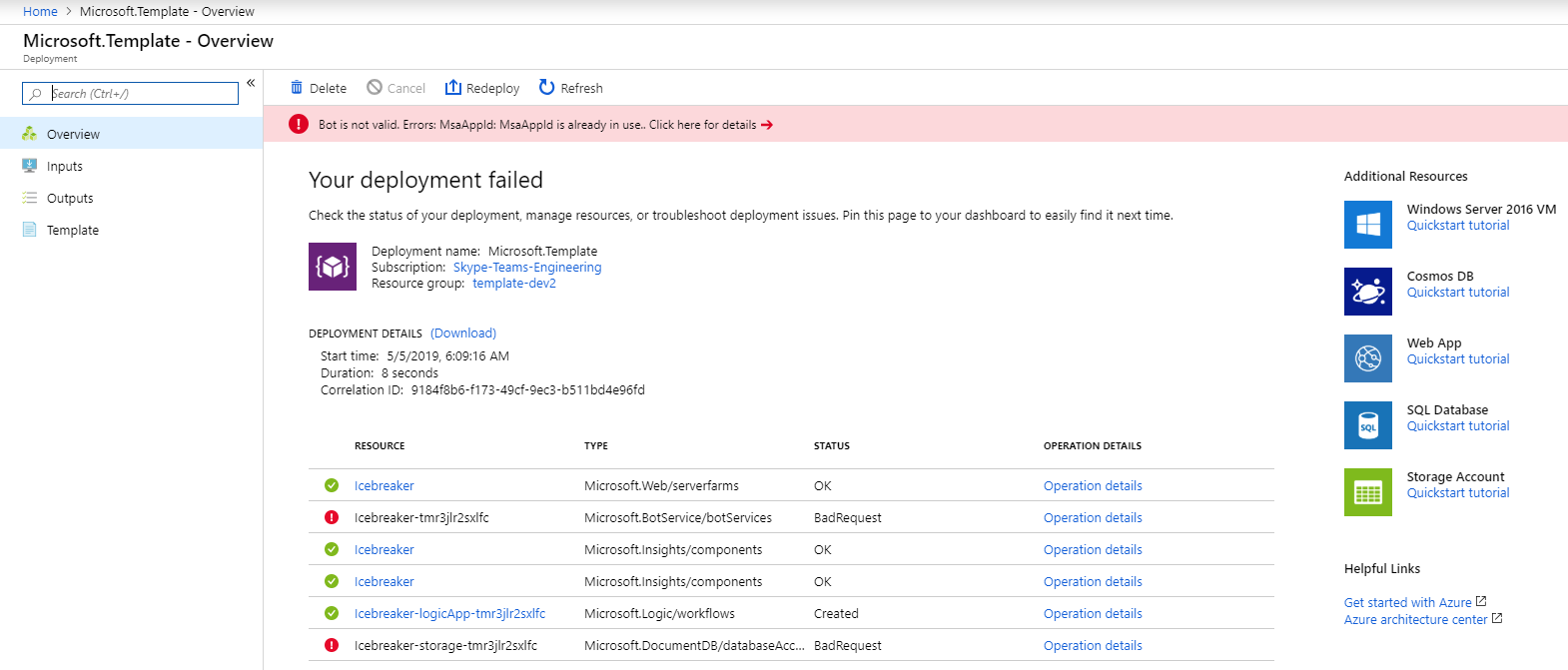 Error for appId conflict for bot registration