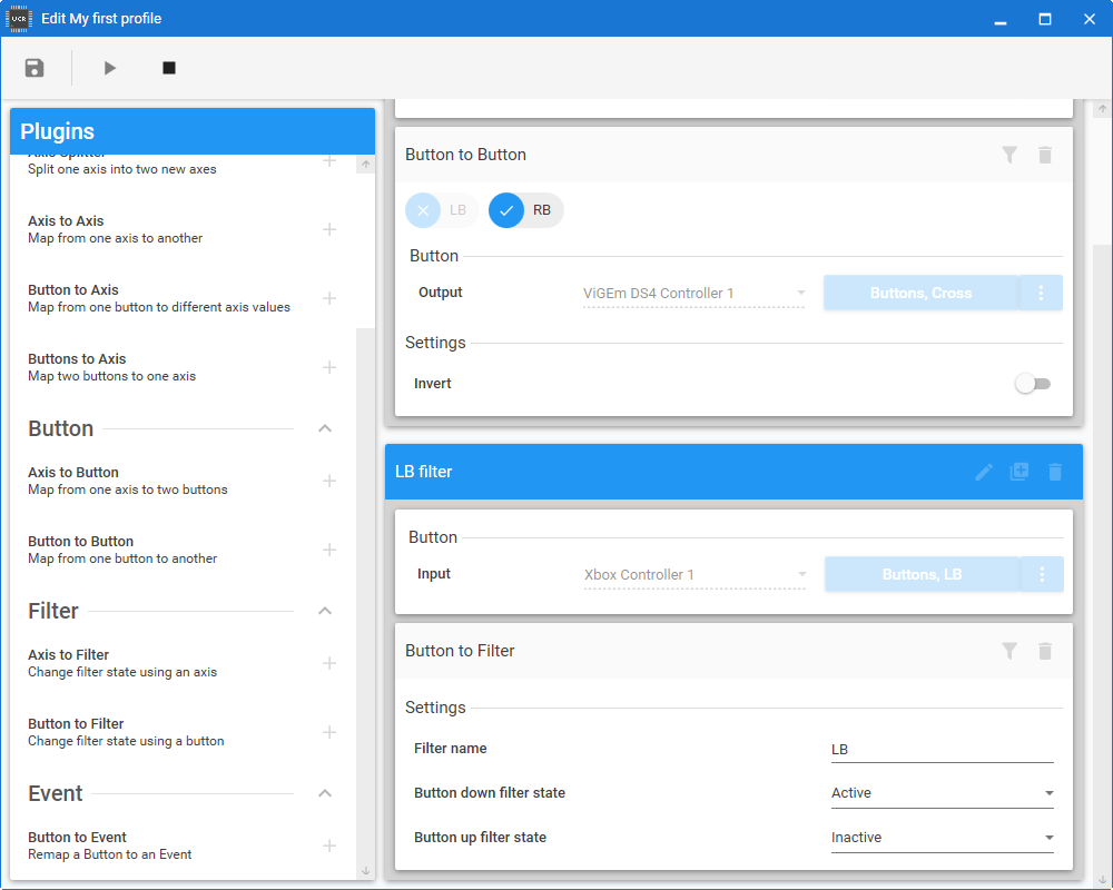 Active profile and filters