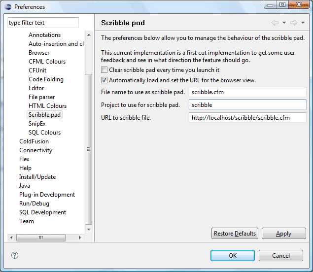 Screenshot of Scribble Pad preferences in Windows Vista