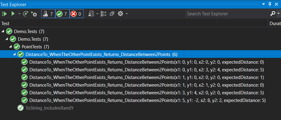 Parameterised tests for DistanceTo