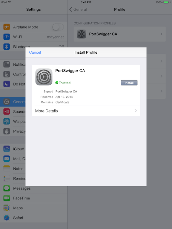 iOS Cert Install Dialog