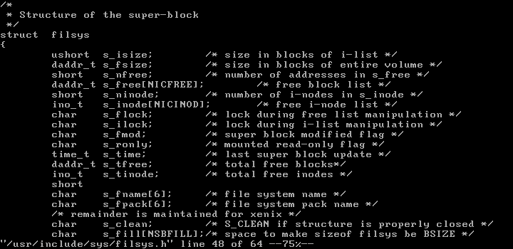 IBM PC XENIX 1.0 filsys in vi