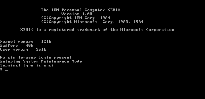 IBM PC XENIX 1.0 install shell screen