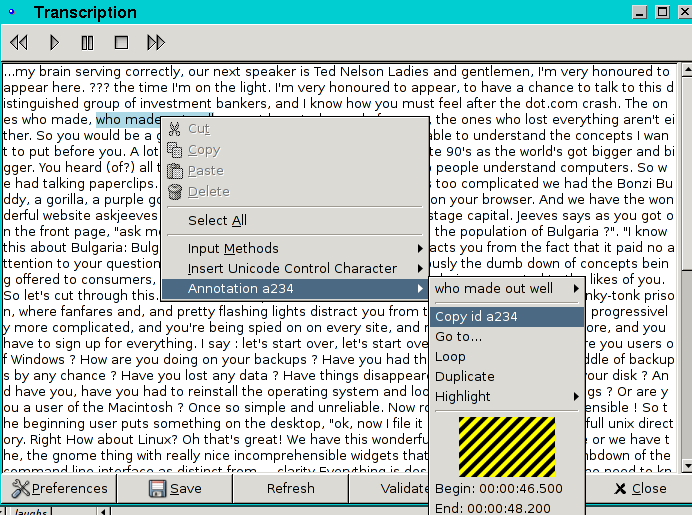 The transcription view