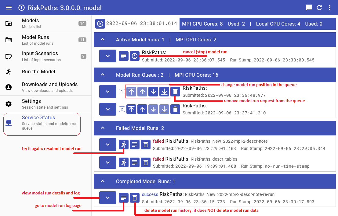 OpenM++ UI: Model run jobs: queue and status