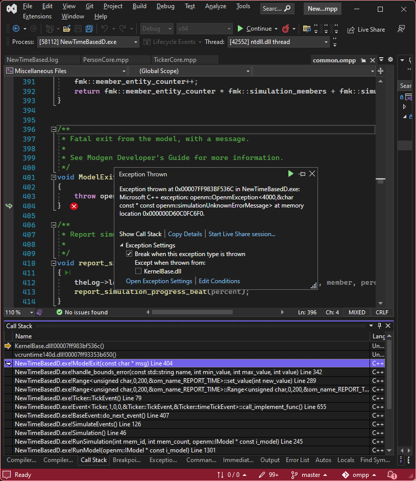 C++ Debug call stack in Visual Studio