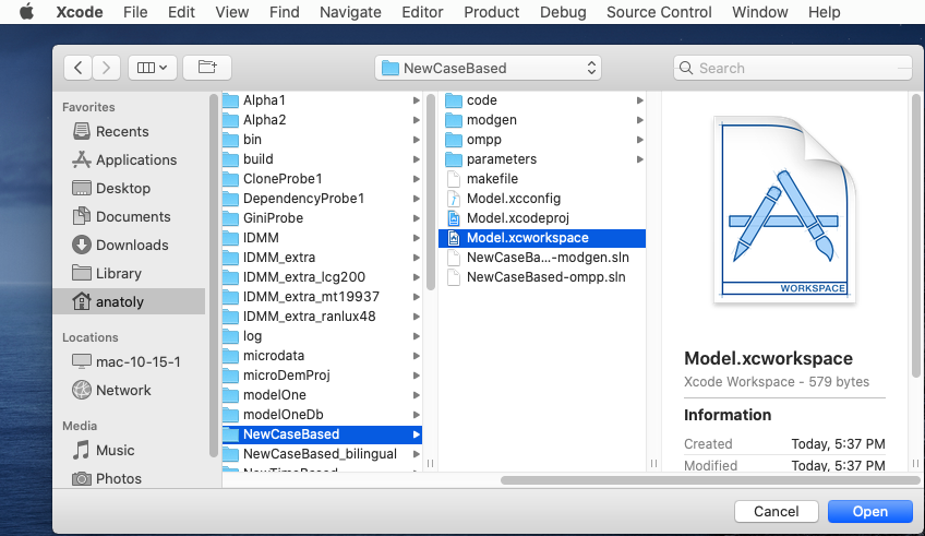 Open NewCaseBased example model using Xcode