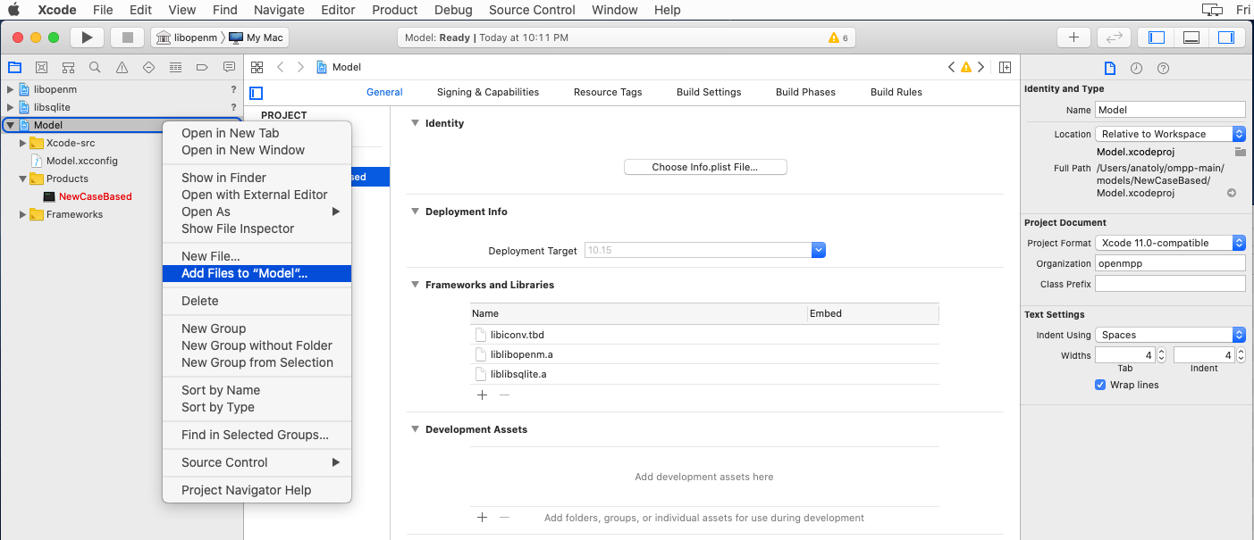 Add model source code to Xcode project