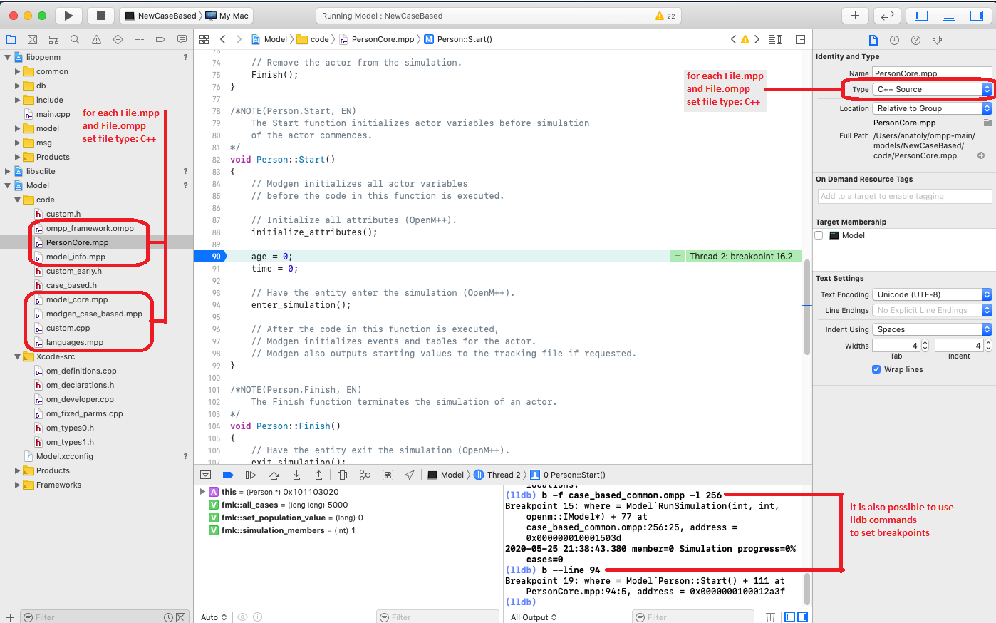 Set model source files type as c++