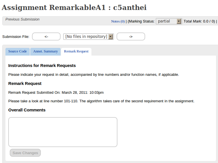 Remark Request Tab