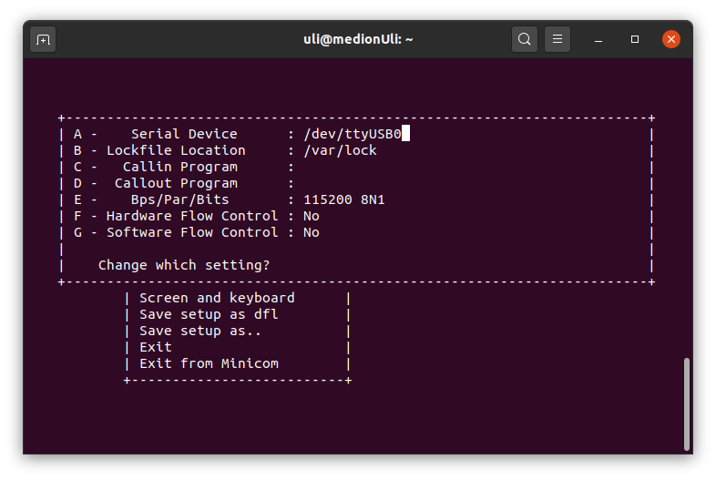 minicom configuration